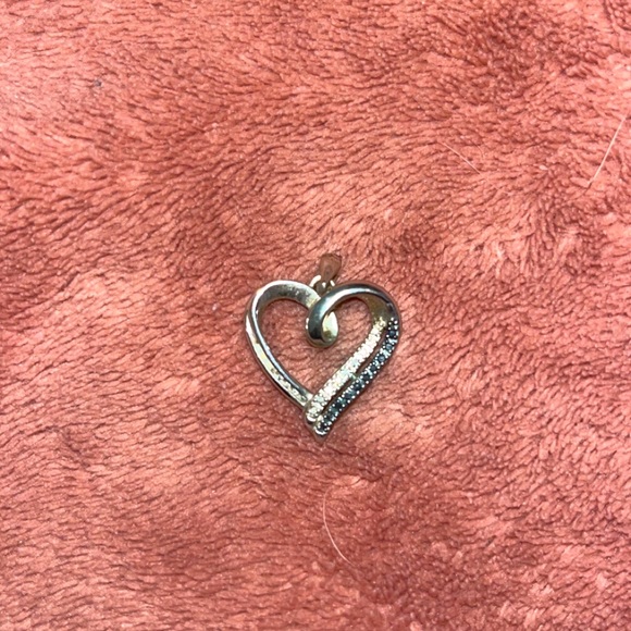 Diamond and Sapphire Heart Pendant set in Silver - Picture 1 of 1